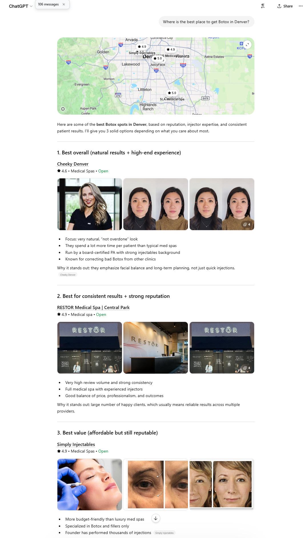 ChatGPT recommending a med spa — your business could be listed here